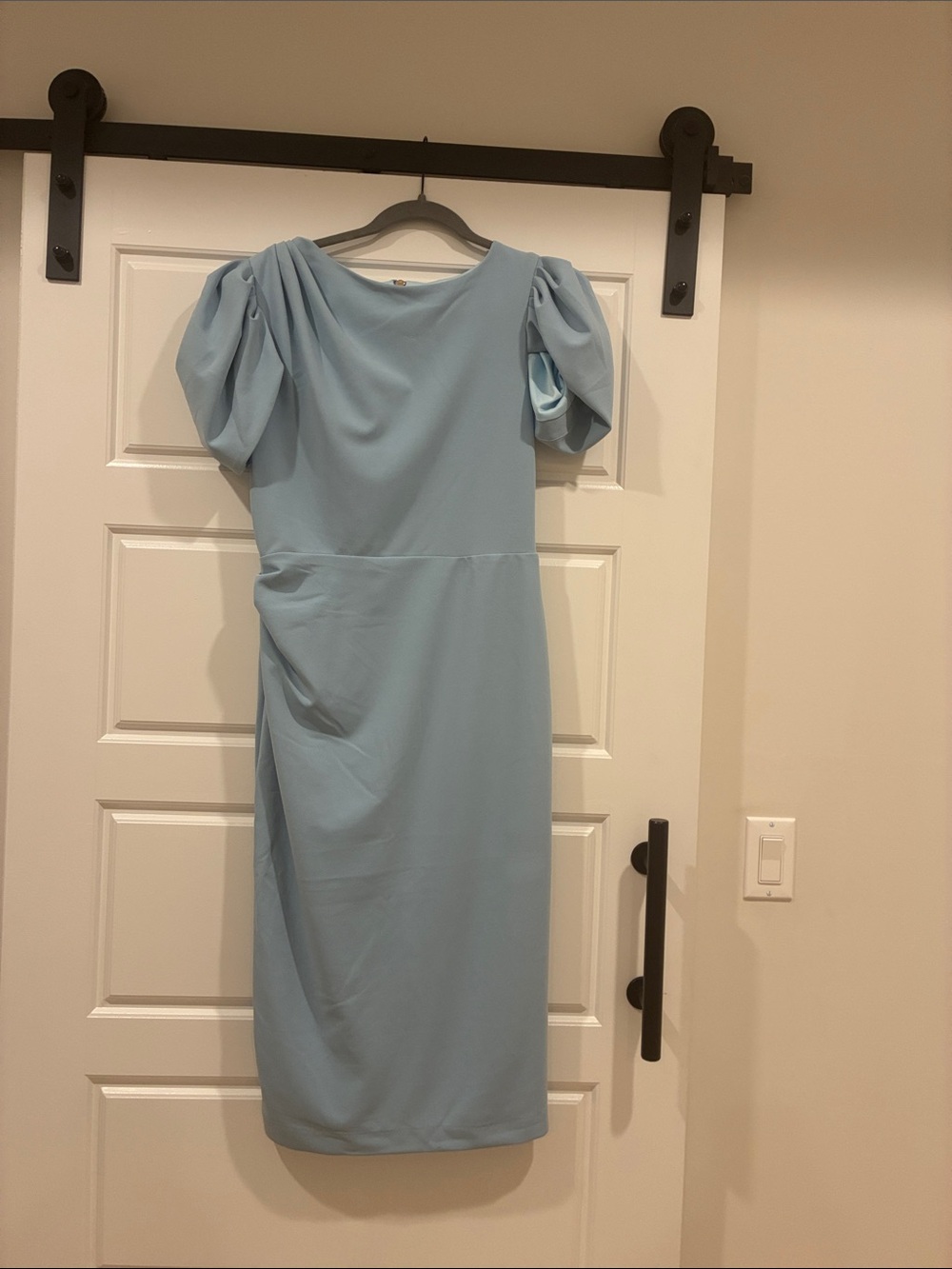Alexia Admor Light Blue Puff-Sleeve Midi Sheath Dress